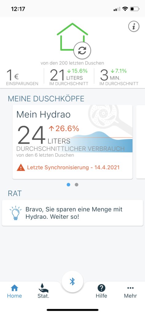 Wassereinsparungen sehen mit der HYDRAO-App